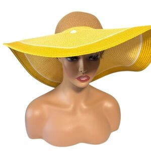 Anna & Ava LG Floppy Straw Hat Wide Brim Lemon Derby Ky Oaks Beach Hat